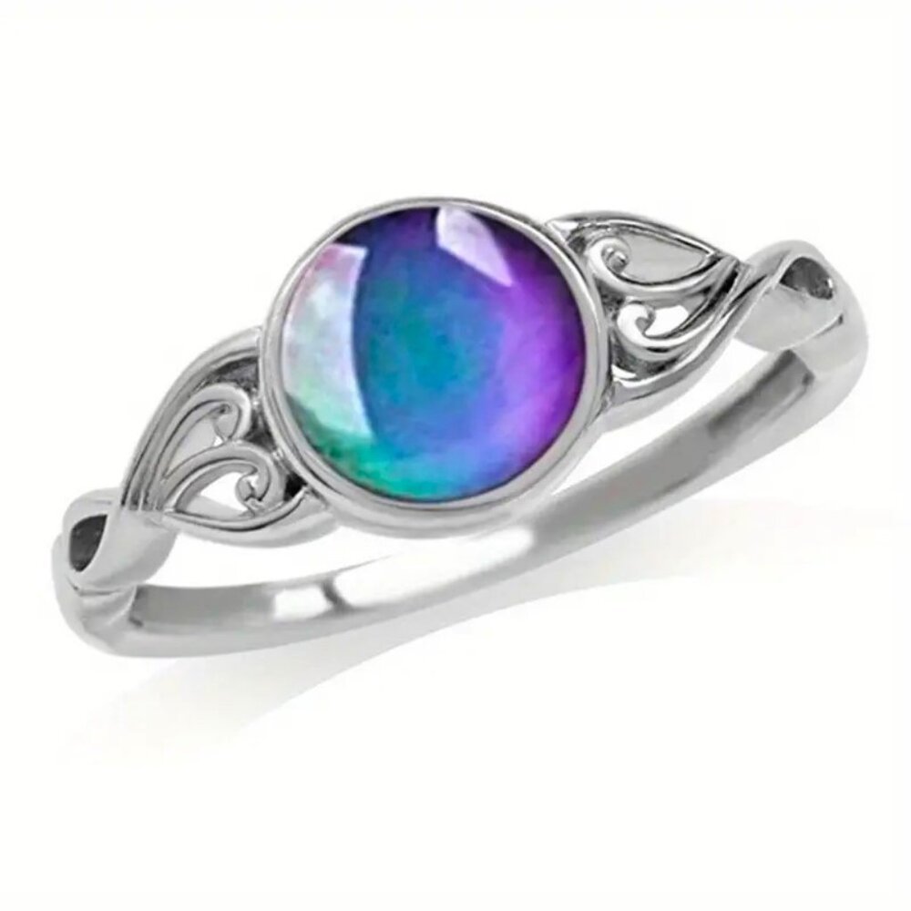 Mood Ring Color Changing Silver celtic Heart Filigree Y2K Retro Boho Fun Trendy